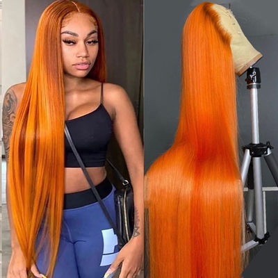 Ginger Orange Straight Lace Front Peruki do włosów ludzkich Pre Plucked dla kobiet