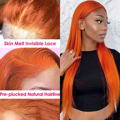 Ginger Orange Straight Lace Front Peruki do włosów ludzkich Pre Plucked dla kobiet