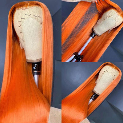 Ginger Orange Straight Lace Front Peruki do włosów ludzkich Pre Plucked dla kobiet