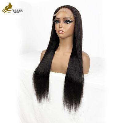 Sprzedawcy hurtowo 6*6 Frontal Lace Virgin Human Hair Natural Black Straight Wigs With Anti-Slip Strip
