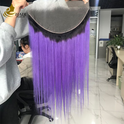 T1b/Purple Virgin Human Straight Hair 13*6 Koronka Zamknięcie z przodu z jasnobrązową koronką