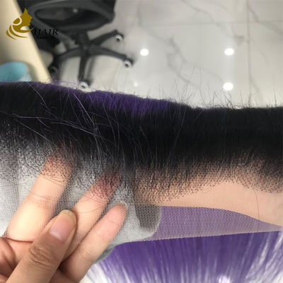 T1b/Purple Virgin Human Straight Hair 13*6 Koronka Zamknięcie z przodu z jasnobrązową koronką