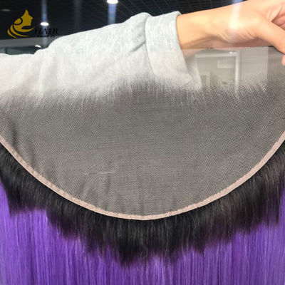 T1b/Purple Virgin Human Straight Hair 13*6 Koronka Zamknięcie z przodu z jasnobrązową koronką