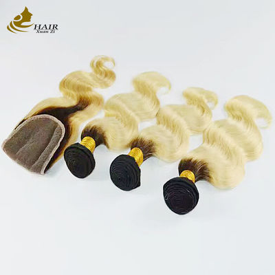 1B Blonde Ombre Human Hair Extensions Remy Weave Wig Bundles z zamknięciem