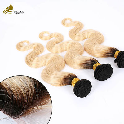 1B Blonde Ombre Human Hair Extensions Remy Weave Wig Bundles z zamknięciem