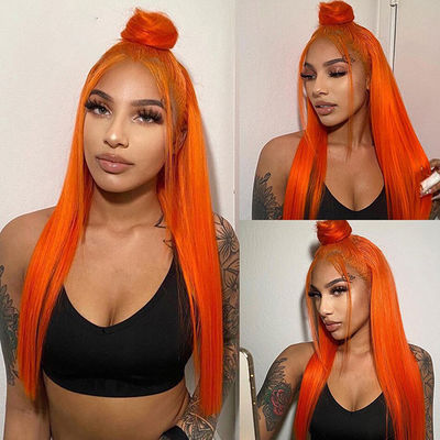 Ginger Orange Straight Lace Front Peruki do włosów ludzkich Pre Plucked dla kobiet