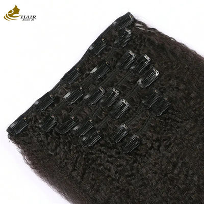 Yaki Kinky Malezjański włosy Weave bez szwu Klip w przedłużeniach 7 sztuk