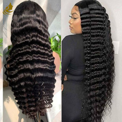 13*4 Koronka Głębokie Kręcone Fale Peruki do włosów ludzkich Naturalna Peruka do włosów czarnych dziewiczych