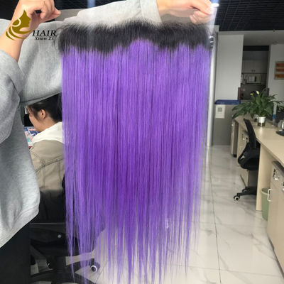 T1b/Purple Virgin Human Straight Hair 13*6 Koronka Zamknięcie z przodu z jasnobrązową koronką
