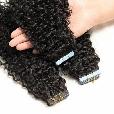 20-calowe przedłużenia włosów ludzkich w taśmach, naturalny czarny, fale wodne